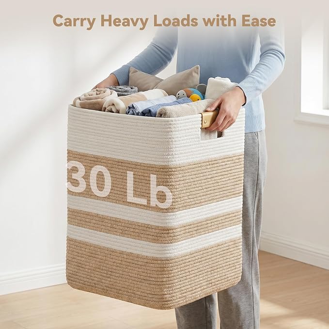 Nunsino 90L Laundry Basket, Cotton Rope Laundry Hamper with Leather Handles - Image 6