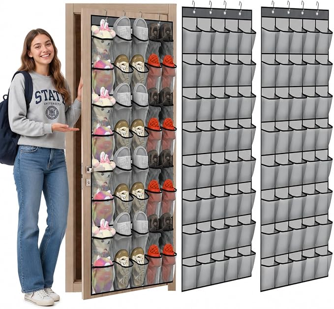 Windyun 2 Pcs 40 Pocket Over The Door Shoe Organizer, Gray by Windyun