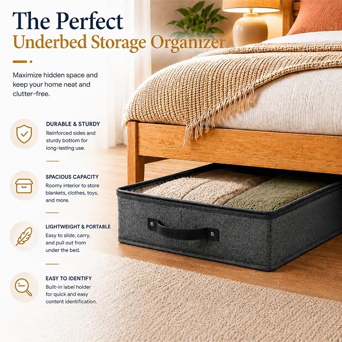 HOMELUX THEORY Under Bed Storage, Low Profile 2pc with Lid, Dark Gray | Slim fit for low-clearance beds & couches, Fits seasonal clothes, blankets & shoes, Bins with lids, Space-saving storage - Image 7