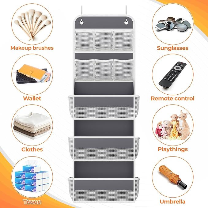 SpaceHacks 5-Tier Over the Door Organizer with Mesh Pockets, Dark Grey - Image 5