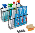 Cabinet Door Organizer Basket 2 Pack, Foil and Plastic Wrap Organizer with 2 Sponges, Lid Organizers Inside Cabinet, Metal Basket for Kitchen Organizers and Storage, Utility, Black (Medium,Large) by FHJP