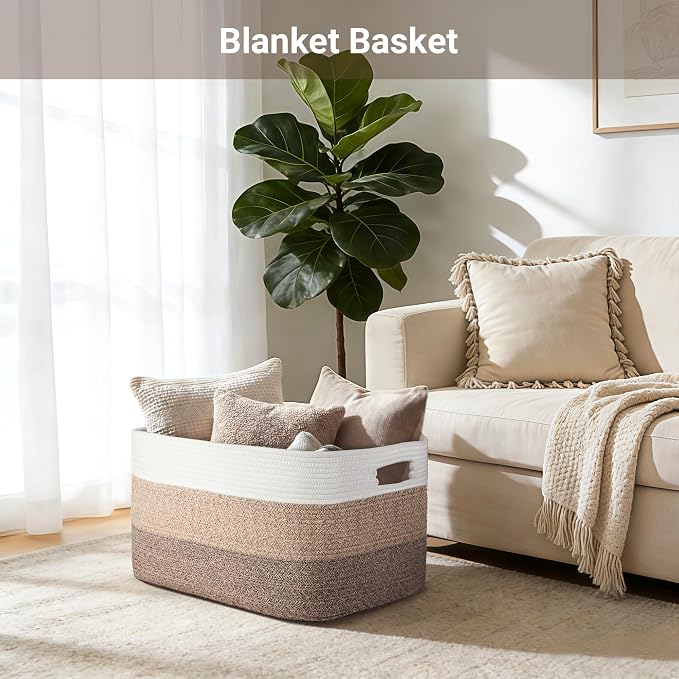 75L Laundry Basket Hamper,Gradient Brown/White, 22"x17"x12" - Image 3