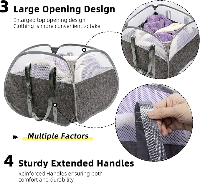 Collapsible Laundry Basket, 90L Tear Proof Mesh Pop-up Hamper - Image 4