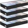 4 Inch Low Profile Under Bed Storage Drawer 4 Pack, Lightweight Underbed Clothes Storage Container Bins With NO STURCTURE, Shallow Storage Bag for Dorm & Home, With Clear Lids & Water-Resistant Fabric by KUKIKAN