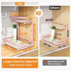 PXRACK Under Sink Organizer, Adjustable Height, 2 Tier Pull Out Under Cabinet Organizer, Slide Out Thickened Metal Under Sink Storage for Kitchen Bathroom Laundry Pantry Cabinet, Pink, Large-1-Pack - Image 2