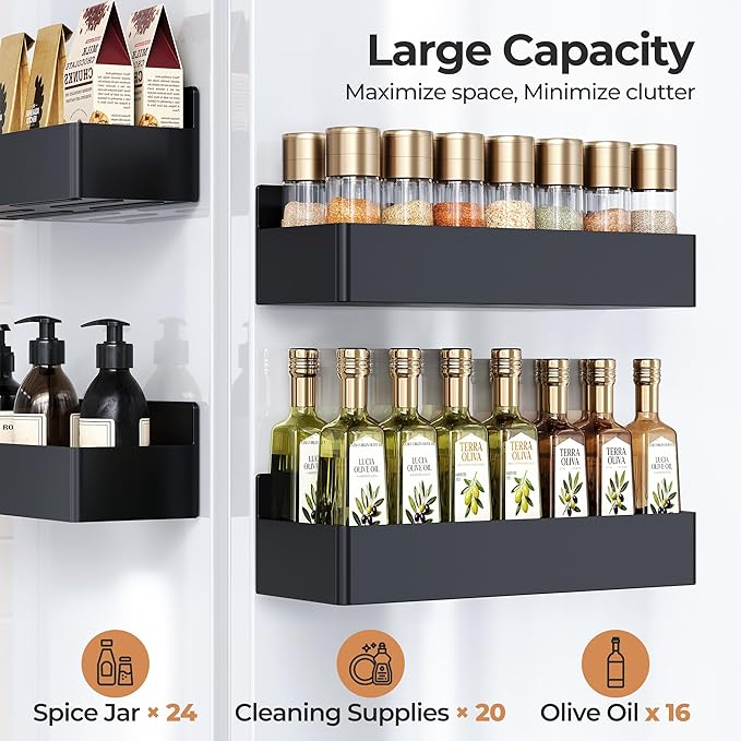 Mystozer Magnetic Spice Rack for Refrigerator, Kitchen Organizer and Storage Shelf, Black (6 Pack)… - Image 3