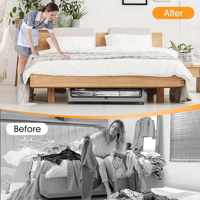 Under Bed Storage with Wheels 1Pack Storage Containers with Clear Window | Under Bed Drawers Rolling Under Bed Storage for Clothes,Shoes, Blankets (30.71 x 16.93 x 6.69 in, Light Grey) - Image 6
