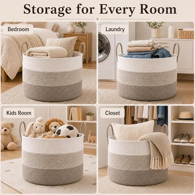 JMvicyroam 115L Extra Large Machine Washable Cotton Rope Blanket Basket - Image 5