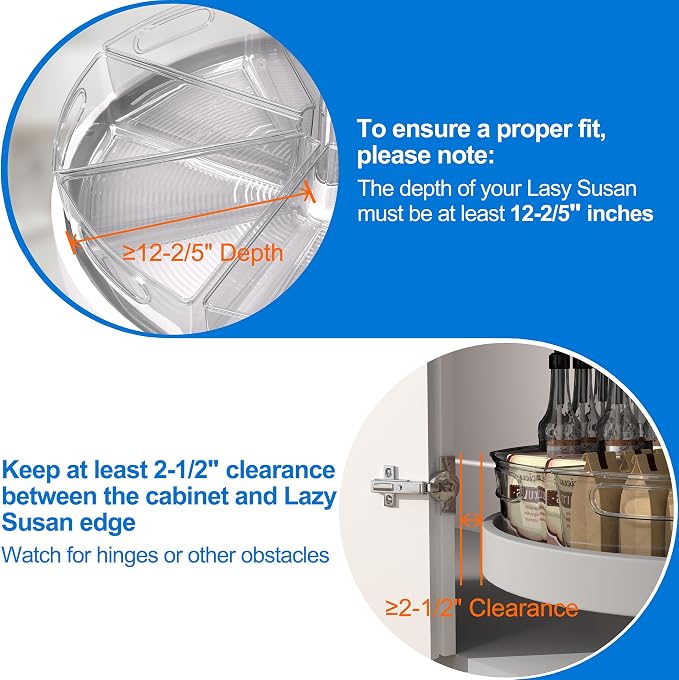 JOWBOOW Lazy Susan Organizer Bins for 32"-33" Diameter Corner Cabinet Lazy Susan, 6 Pack, Clear Plastic Cabinet and Pantry Storage Bin, 1/8 Wedge-Food Safe, BPA Free - Image 5