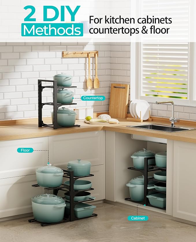 ORDORA Pots and Pans Organizer Under Cabinet 13.8", 6-Tier Adjustable Rack - Image 3