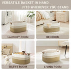 45L Small Woven Laundry Basket Hamper with Leather Handles,Khaki - Image 4