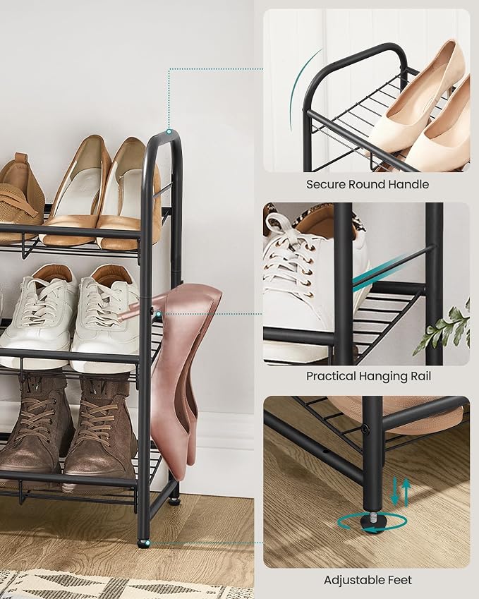 SONGMICS 3-Tier Long Stackable Metal Shoe Rack, Holds Up to 15 Pairs | Shoe Organizer for Closet, Entryway, and Small Spaces, with Adjustable Slanted Shelves, Black, DAVIAN Collection ULMR106BD01 - Image 7