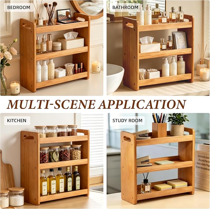 Bathroom Counter Organizer, 3 Tier Bathroom Countertop Organizer, Bathroom Counter Shelf, Wooden Makeup Organizers Countertop, Bathroom Vanity Organizers and Storage for Bedroom, Gifts - Image 6