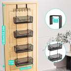 HapiRm Over The Door Organizer - Hanging Door Organizer with 4 Metal Large Capacity Baskets and Adjustable Coat Hook for Bathroom Bedroom Kitchen Pantry Closet Cabinet - Image 3
