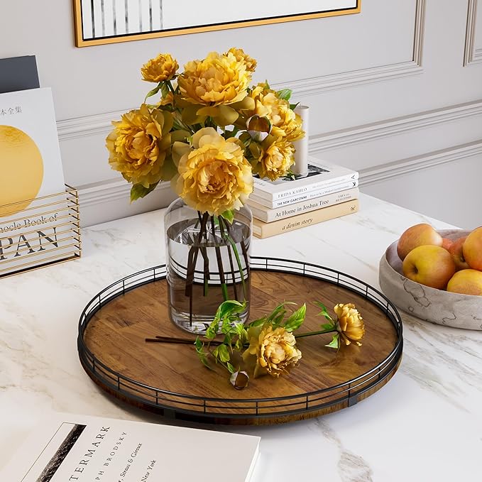 AMH 18-Inch Farmhouse Oak Lazy Susan Organizer, Walnut Finish - Image 3