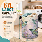 Hummingbird Laundry Basket with Handles,Purple Flower Foldable Oxford Laundry Hamper,Collapsible Clothes Storage Basket for Laundry Room/Bathroom/Bedroom/Dormitories 20.8 x 16 Inches - Image 2