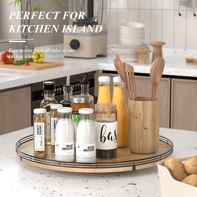 AMH 24-Inch Extra Large Farmhouse Oak Lazy Susan Organizer - Image 4