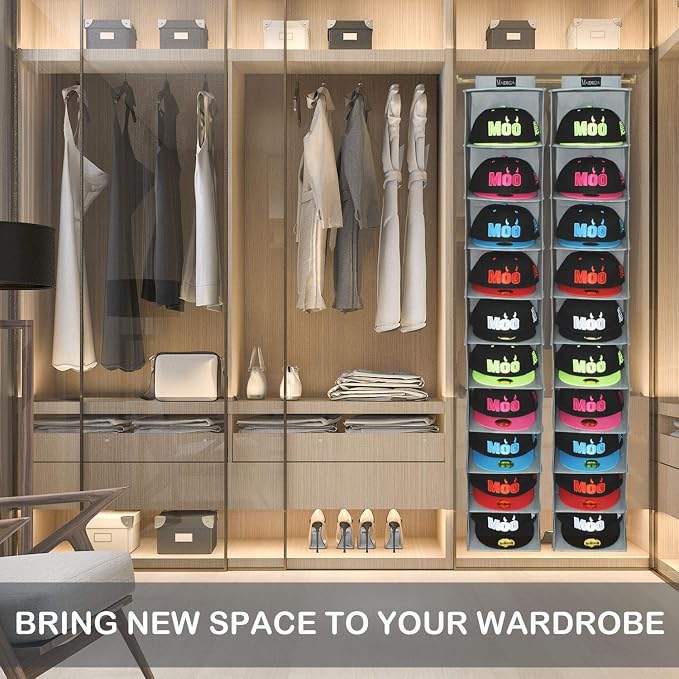 VAESIDA 10 Shelf Hat Rack Hanging Closet/Organizer for Storage - Best Baseball Cap Holder, Gray - Image 6