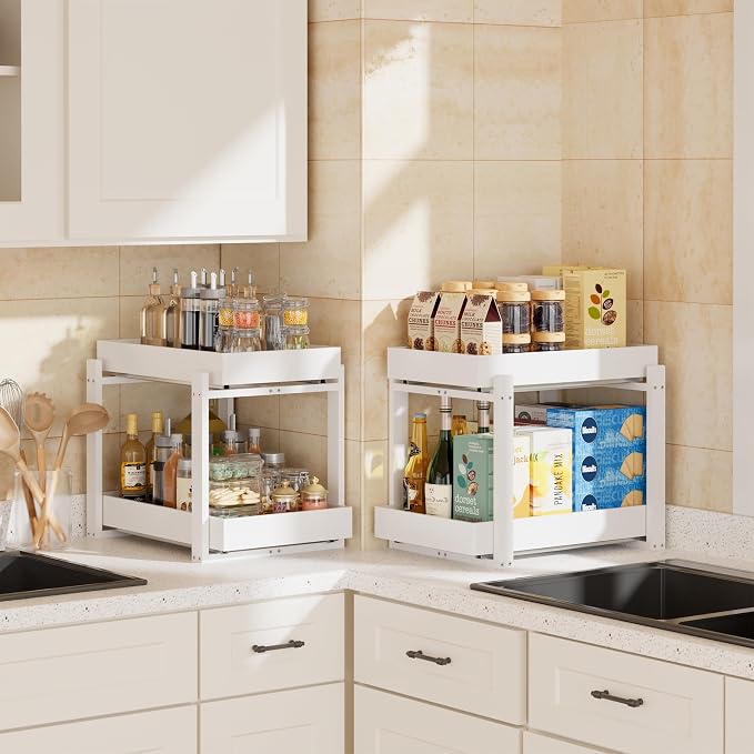 APRTAT 2 Pack Bamboo Under Sink Organizer, 2-Tier Pull Out Storage Drawers - Image 4