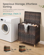 SONGMICS 3-Section Laundry Hamper with Lid, PE Rattan, 42 Gallons (160 L) - Image 3