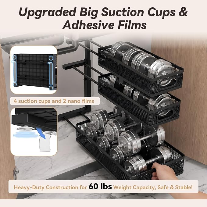3-Tier Under Sink Organizer 2-Pack Organization for Bathroom Kitchen,Black - Image 4