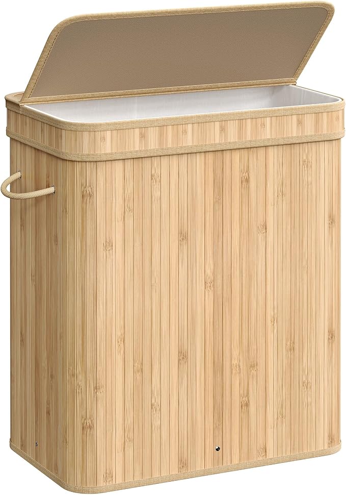 SONGMICS Bamboo Laundry Hamper with Lid, 26.4-Gallons, with Handles by Unknown