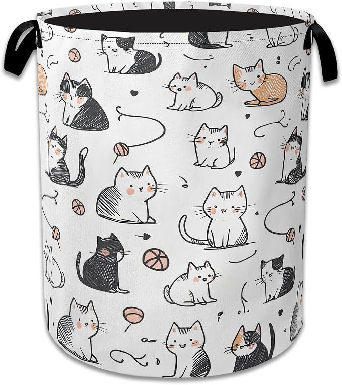 Cartoon Cat Laundry Basket Collapsible Laundry Hamper Oxford Storage Bin for Clothes Storage, Organizer, Books and Sundries 16" X 20.8" by NSMNSM