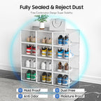 eWonLife Large Shoe Organizer Storage Box with Magnetic Door,12 Pack Clear Plastic Stackable Sneaker Containers for Closet, Connect Left and Right Shoe Box for Entryway, Drop Front, Under Bed (White) - Image 8