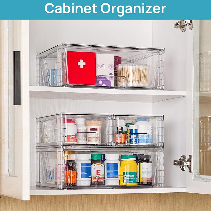Vtopmart Clear Stackable Storage Drawers, 3 Pack Wide Organizer Set - Image 8
