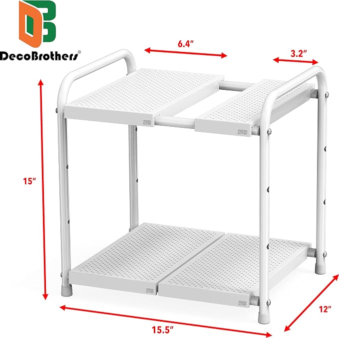 Deco Brothers Under Sink 2 Tier Expandable Shelf Organizer, White - Image 4