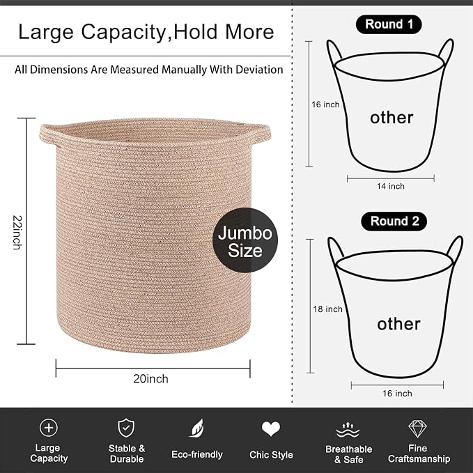 OIAHOMY 80L Laundry Basket Laundry Hamper Nursery Hamper Brown - Image 4
