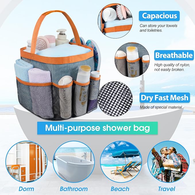 Mesh Shower Caddy Portable - 9 Pockets for College Dorm Room Essential - Image 2