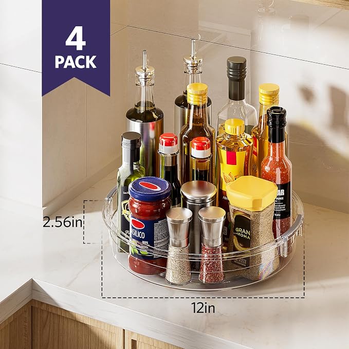 LAMU 4 Pack 12in Lazy Susan Organizer, Clear Lazy Susan Turntable for Cabinet, Refrigerator, Table Top, Kitchen, Bathroom, Pantry Organizers and Storage - Image 2