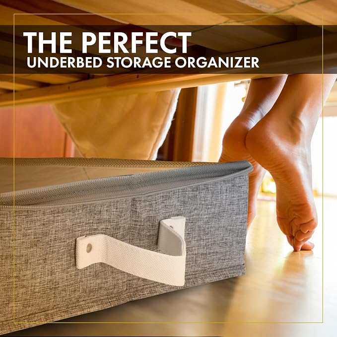 HOMELUX THEORY Under Bed Storage, Medium 2pc with Lid, Light Gray | Drawer-style pull-out design, Fits blankets, clothes, fabric & shoes, Bins with lids, Bedroom & closet storage - Image 7