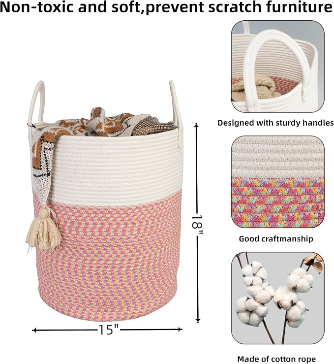 XUANGUO Cotton Rope Laundry Basket Hamper for Clothes Large - Image 2