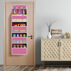 Univivi Fabric Over Door Hanging Organizer for Baby Nursery, Pink, 5-Shelf - Image 6