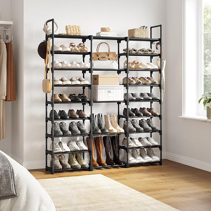 WOWLIVE 9 Tier 3-Column Shoe Rack, 50-55 Pairs Stackable Black - Image 4