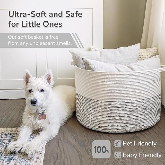 INDRESSME XXXLarge Woven Rope Blanket Basket Living Room White, 90L - Image 6