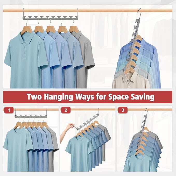 5 Pack Space Saving Hangers for Clothes, 6 to 9 Holes Expandable Heavy Duty Metal Hangers 80 Lbs Capacity, Magic Smart Hanger Closet Space Saver, Closet Organizers and Storage - Image 5