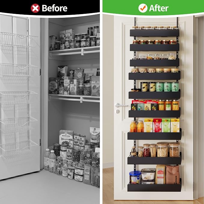 9-Tier Over Door Pantry Rack, Heavy Duty Metal Spice Organizer Shelf for Kitchen, Black - Image 7