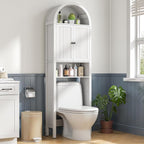Arched Over The Toilet Storage Cabinet with Fluted Doors, 4 Tier Small Bathroom Shelf Organizer, Arched Bathroom Cabinet, Narrow Slim Toilet Rack, Adjustable Shelf, Wood, White by Woemtoric