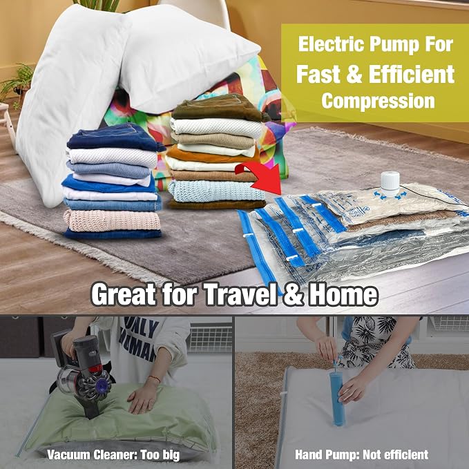 HIBAG Vacuum Storage Bags with Electric Pump, Vacuum Seal Bags for Clothing, Pillows, Blanket Bedding Comforters, 10 pack Large - Image 7