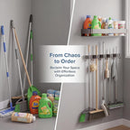 Broom Holder Wall Mount 24 Inch, Heavy-Duty Hooks & Sturdy Anti-Fall Large Capacity Shelf, Holds Brooms, Mops, Vacuums & Cleaning Supplies for Laundry Room, Garage and Closet - Image 5