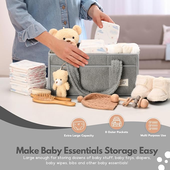 PeraBella Baby Diaper Caddy Organizer with Handle, Boy & Girl Shower Gift Basket, Portable Diaper Storage Basket Bin for Wipes, Newborn Baby Essentials Registry Search Must Haves, Car Caddy Organizer - Image 3