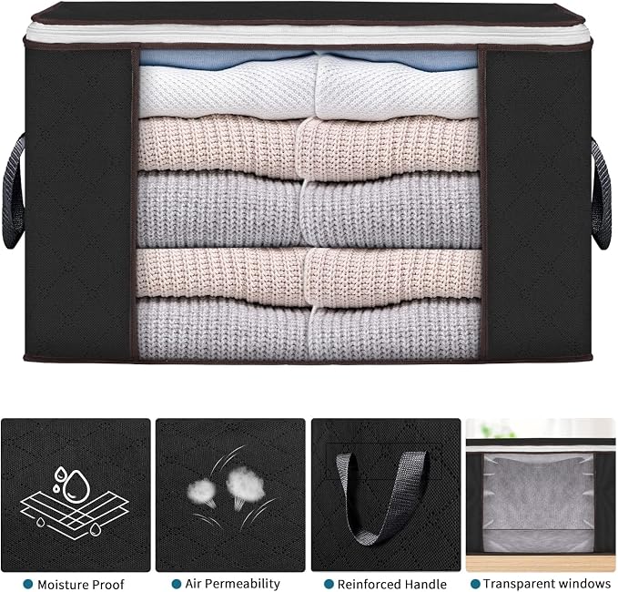 90L Large Storage Bags, 10 Pack Clothes Storage Bins Closet Organizers | Foldable Storage Containers, with Reinforced Handle, for Clothing, Blanket, Comforters, Bed Sheets, Pillows and Toys - Image 5