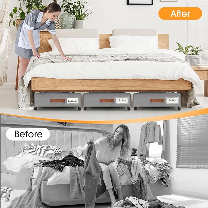 Under Bed Storage with Wheels 3Pack Storage Containers with Clear Window | Under Bed Drawers Rolling Under Bed Storage for Clothes,Shoes, Blankets (30.71 x 16.93 x 6.69 in, Light Grey) - Image 6