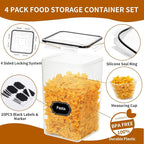 HKJ Chef 4 Pack Extra Large Airtight Food Storage Containers with Lids (6.5L / 220 oz), BPA Free Plastic Kitchen and Pantry Organization Contianers for Cereal Flour and Sugar Storage, Labels & Marker - Image 3