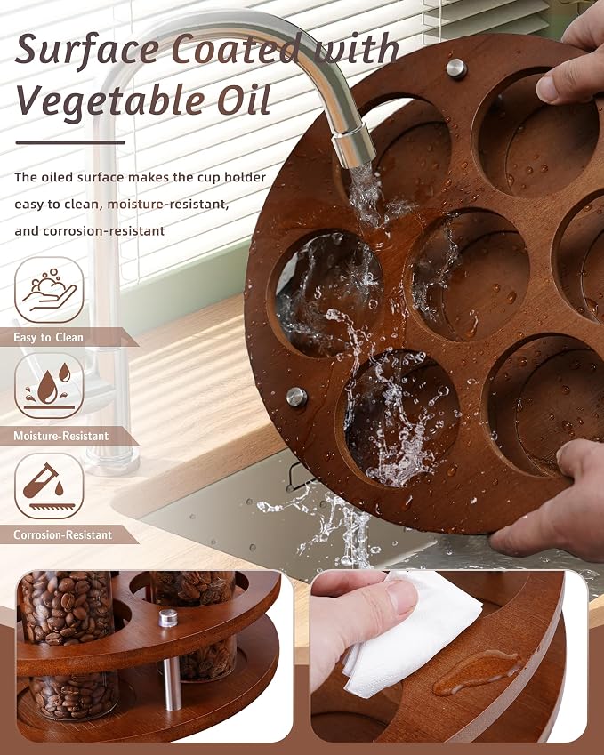 Rotating Wood Tumbler Organizer, 30 oz 40 oz Spinning Turnable Tumblers Holder, 360° Rotatable 7 Large Cups Bottle Tumbler Storage Display Stand, Rotate Syrup Organizer for Cabinet Countertop - Image 5