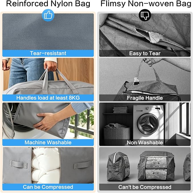 Comforter Storage Bag, Large Capacity Blanket Storage Bags 2-Layer Ultra Space Saving Self Compression Organizer, Heavy Duty Space Saver Organizer for Bedding, Clothes, Blanket, 2-Pack, Gray - Image 7