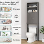 Shintenchi Over The Toilet Storage Cabinet, Bathroom Above The Toilet Rack, Bathroom Adjustable Shelf Organizer with Open Bottom Bar and Anti-Tip Device, Gray - Image 4